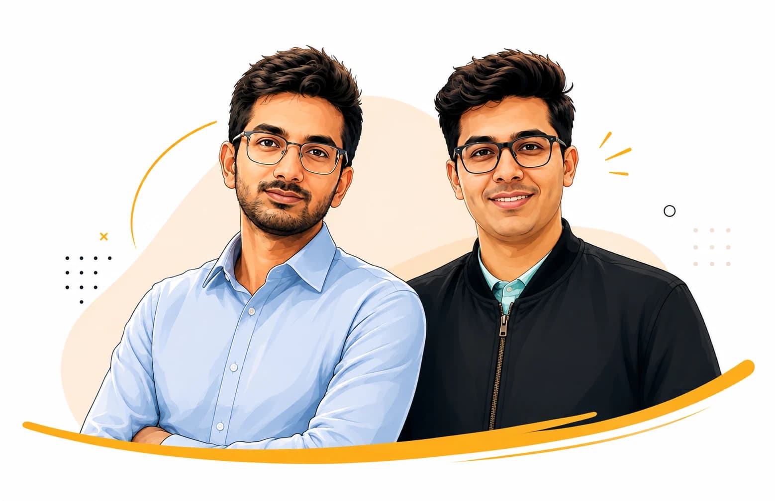 Illustrated portrait of ScaleWorks founders Atishay Jain and Arunabha Mukherjee